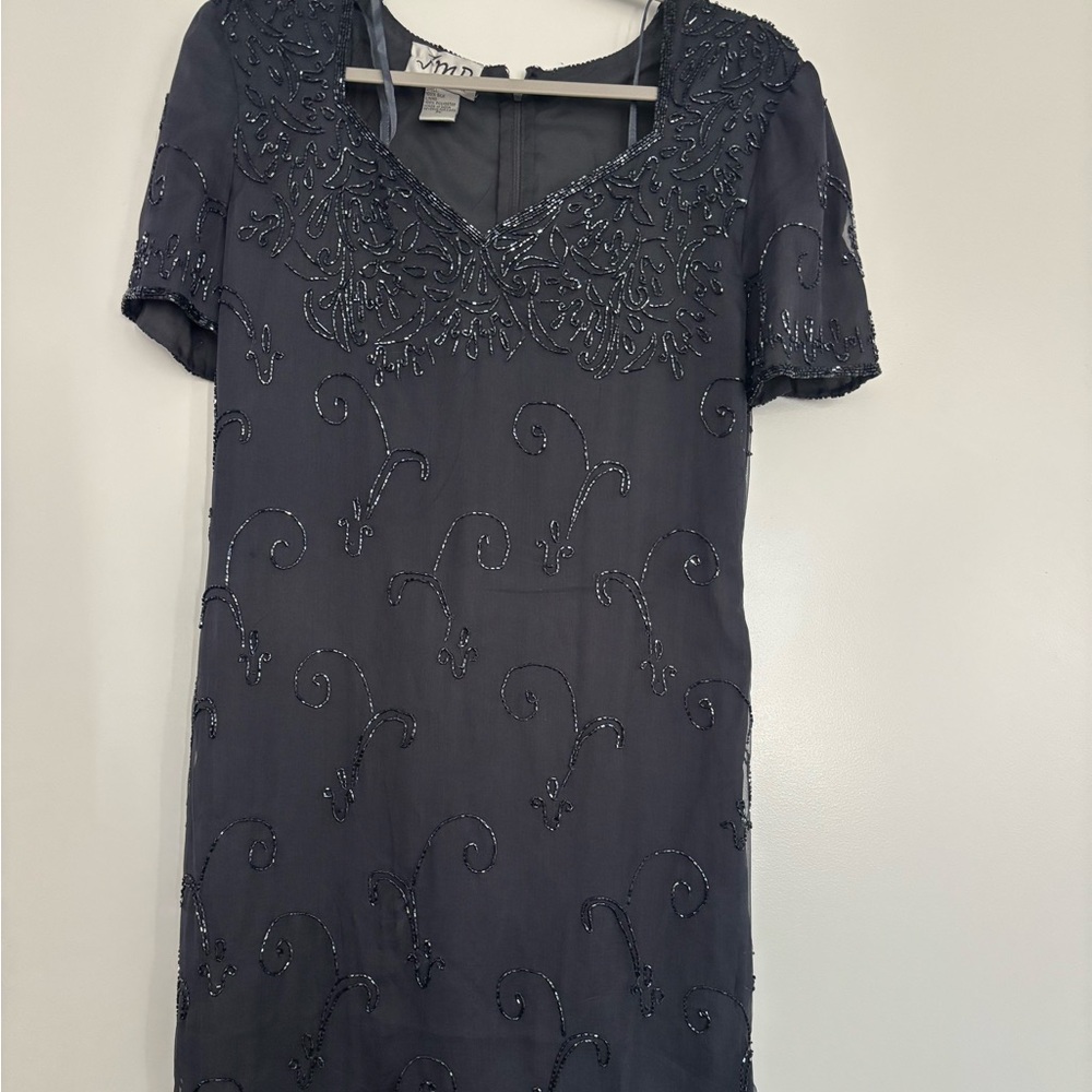 Elegant Black Beaded Mini Dress